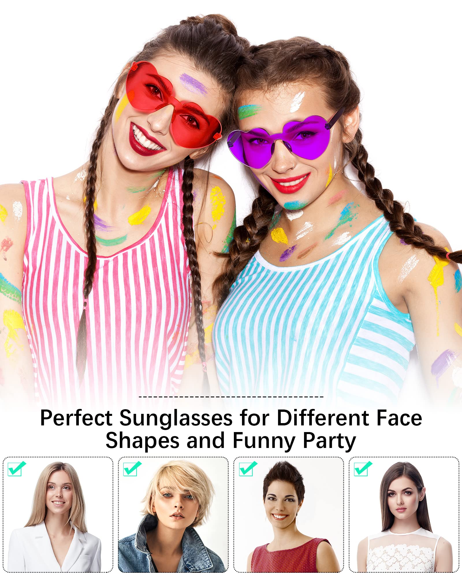 WeeWooday 30 Pairs Heart Shaped Rimless Sunglasses - Trendy Transparent Candy Color Tinted Eyewear for Women & Girls | Perfect for Parties, Festivals, Gifts & Photo Props