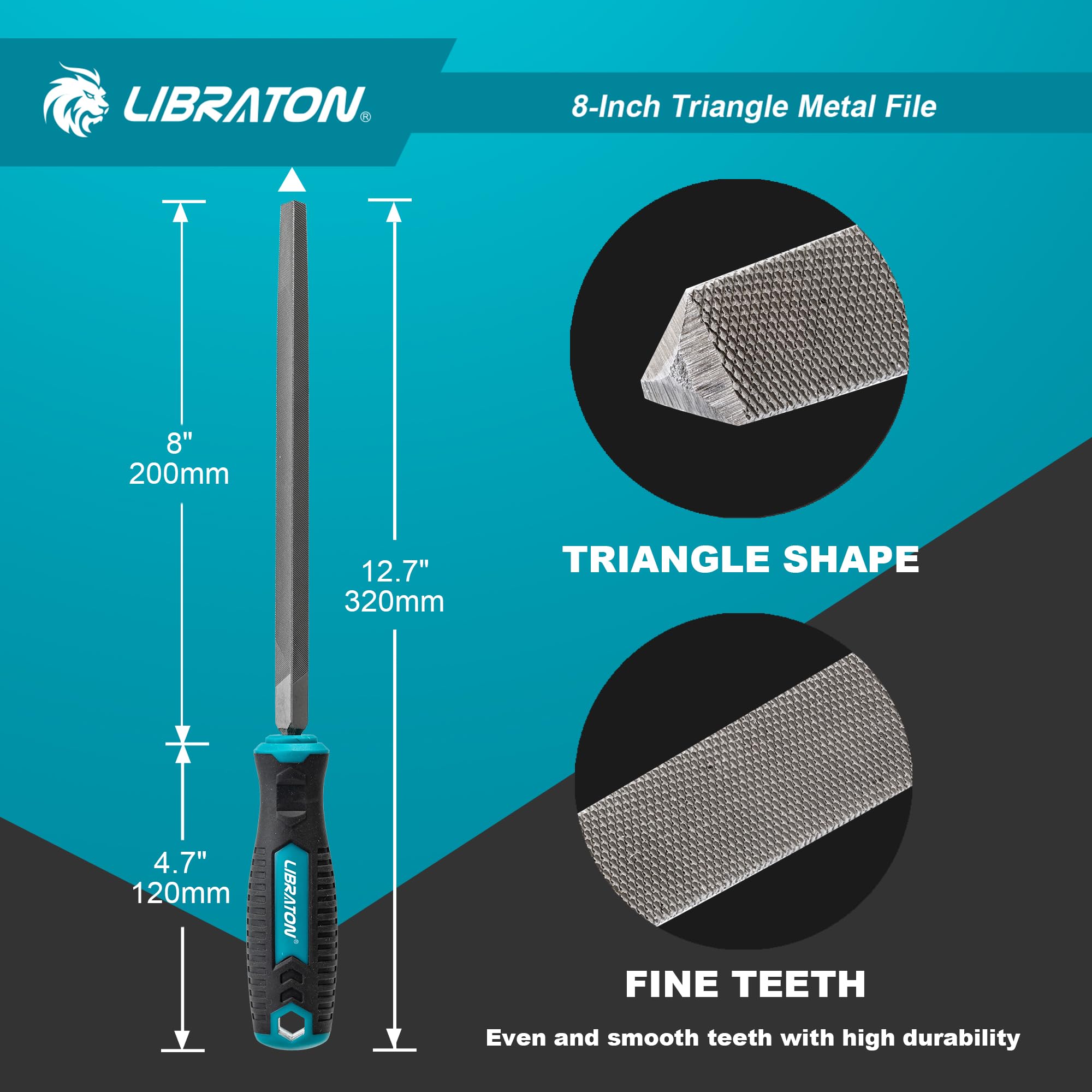8-Inch Triangle Metal File - High Carbon Steel File with Ergonomic Handle for Metalworking, Wood & Plastic | Professional Hand File for Refining, Shaping & Scraping | Ideal for DIY Projects, Automotive Repair & Crafting