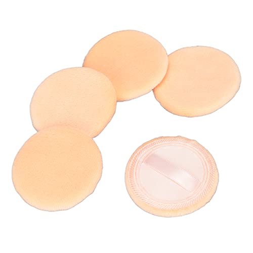 5Pcs Soft Washable Pure Cotton Powder Puff Set - Reusable Makeup Sponge for Loose, Mineral & Body Powder - 3 Colors with Strap for Easy Blending | Perfect for Daily Makeup & Travel Essentials (Orange)
