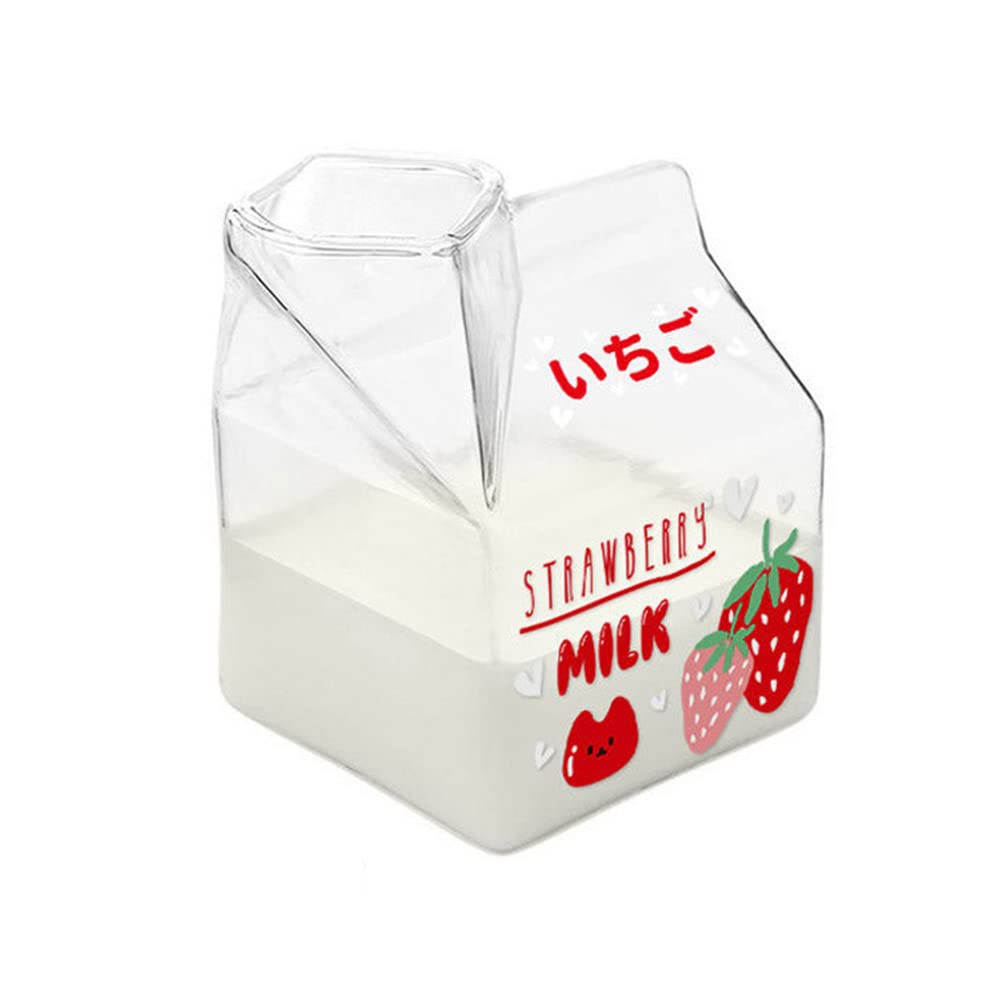 1Pc Heat Resistant Glass Milk Carton Creamer Pitcher - Mini Breakfast Cup for Coffee, Tea & Juice | Cute Fruit Design for Home, Office & Restaurant Use