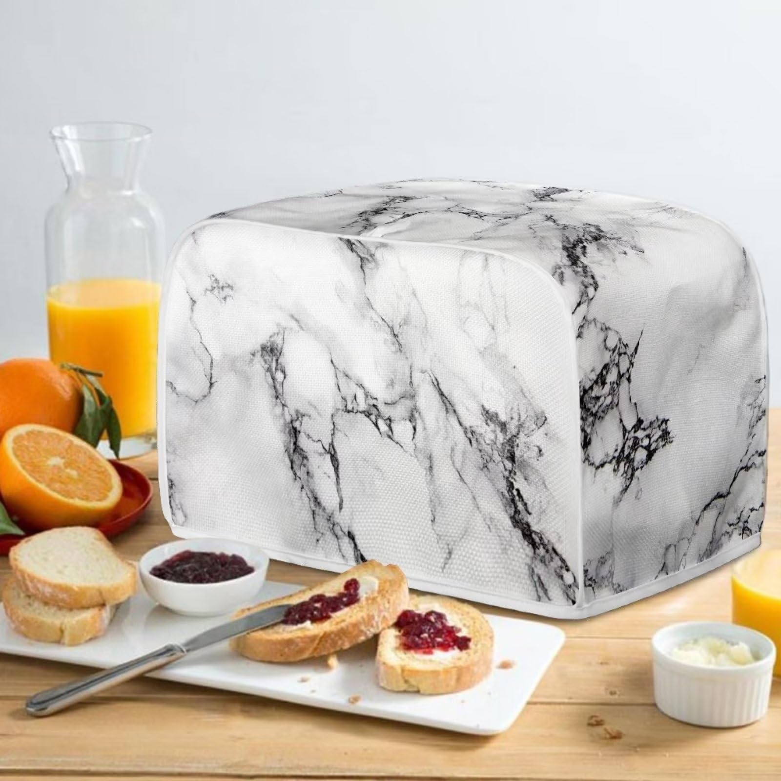 White Marble Print Toaster Cover - Dust & Grease Protection for 4-Slice Toasters - Kitchen Appliance Cover for Bread Makers - Perfect for Modern Kitchens & Breakfast Stations
