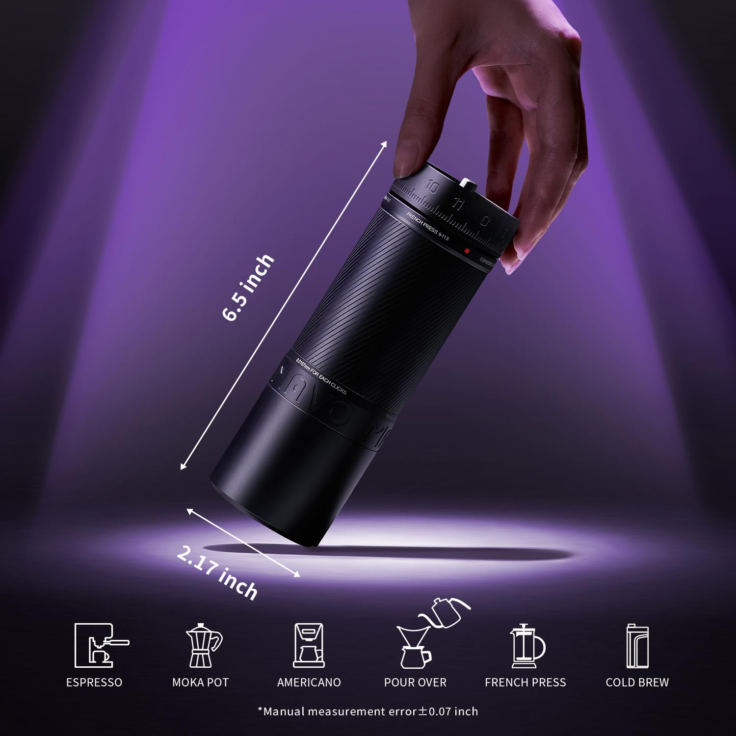 MAVO Manual Coffee Grinder - Professional 45mm Stainless Steel Burr Grinder with 30g Capacity & 120 Click Adjustments - Hand Crank Coffee Mill for Espresso, French Press, Pour Over, Cold Brew - Perfect for Home, Office & Travel Use