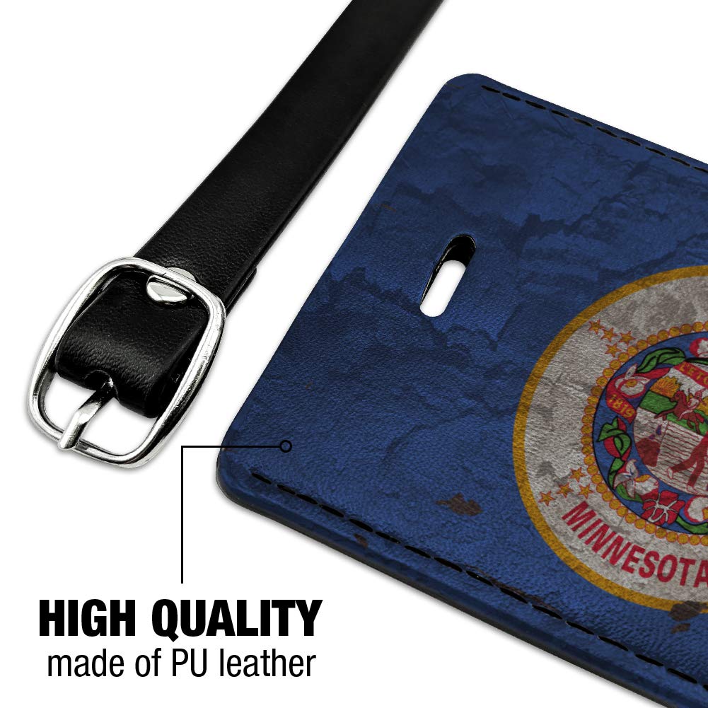 Vintage Minnesota State Flag Design - Distressed Rectangle Leather Luggage Tag & ID Card Holder | Perfect for Travel Bags, Backpacks, and Suitcases