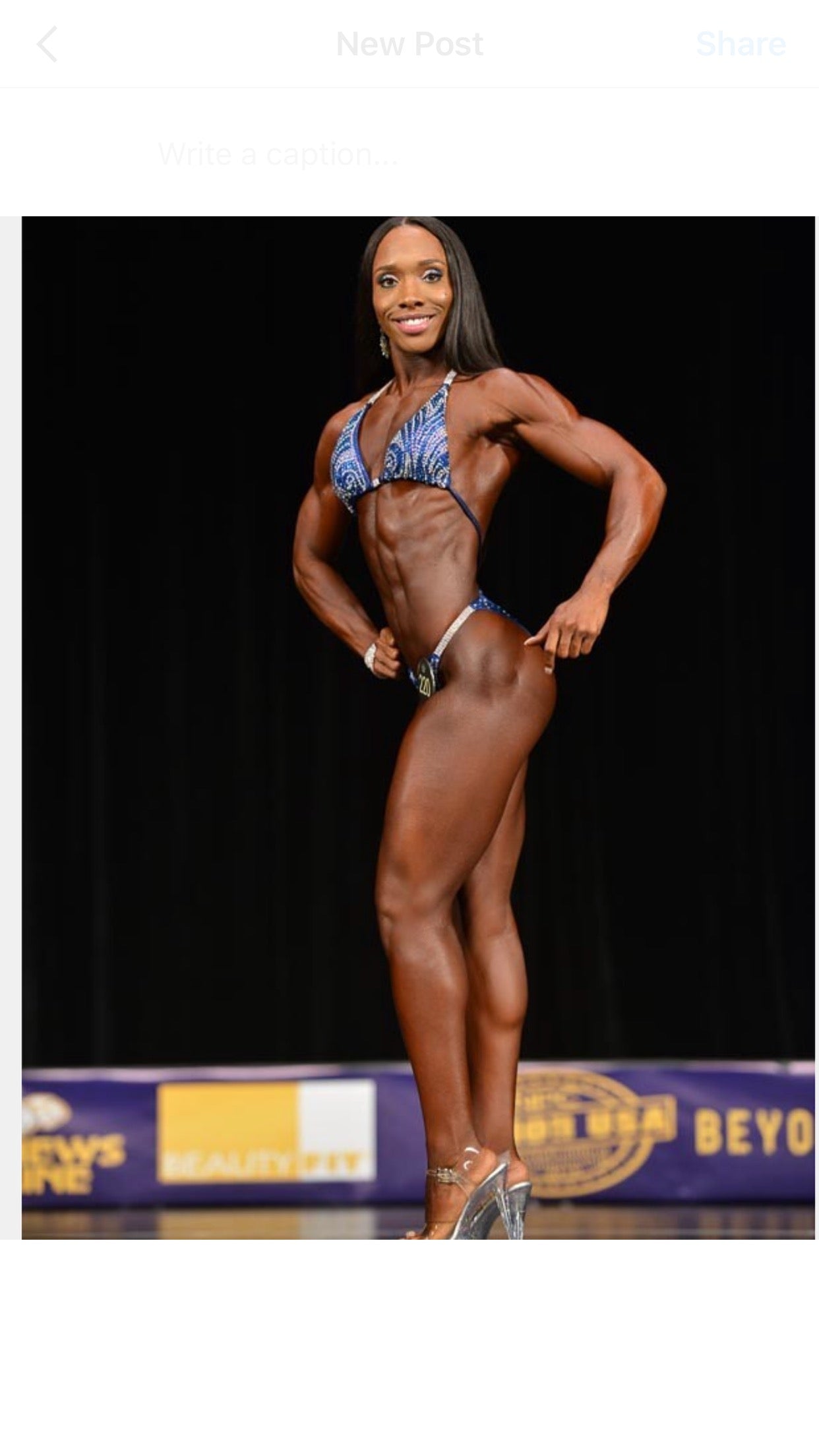 Royal Blue Custom Figure Physique Posing Bikini Suit with Colored Stones - Competition Swimwear for Bodybuilding & Fitness Pageants