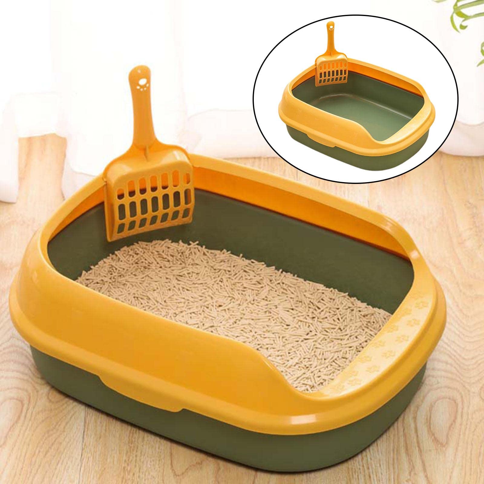 Eco-Friendly Detachable Cat Litter Box with Removable Rim - Portable PP Plastic Litter Tray for Kittens & Adult Cats - Perfect for Home, Travel & Small Spaces (Green)