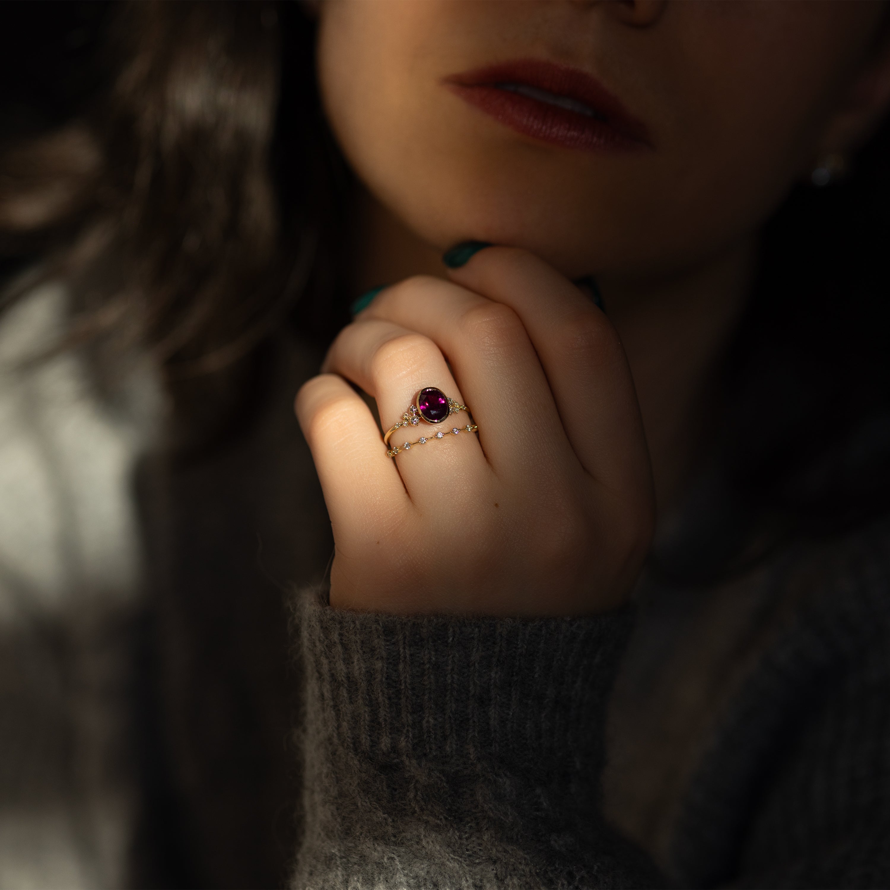 1.57ct Purplish Red Sri Lanka Ruby Bezel Snowdrift Ring - Vintage Inspired Jewelry for Women, Wedding, Anniversary & Special Occasion Gifts
