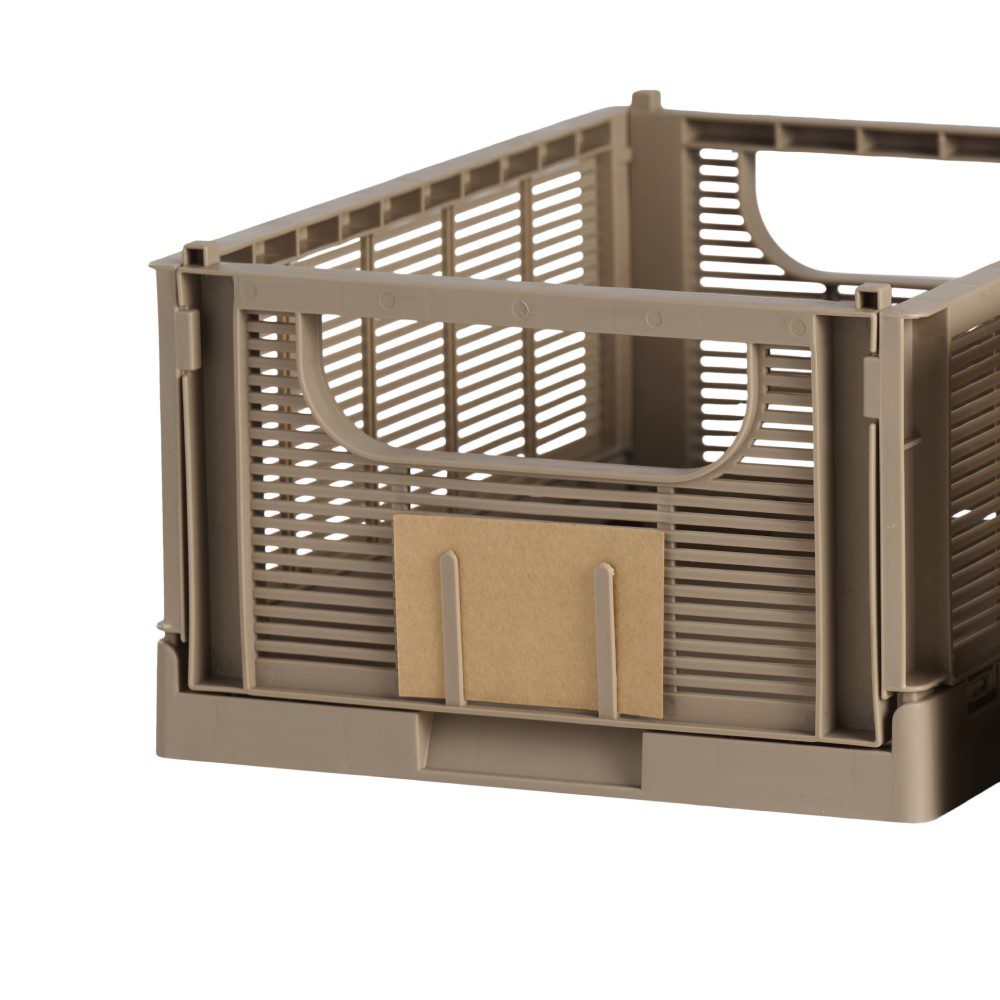 DESIGNSTUFF Linear Collapsible Storage Crate Set of 2 - Medium 33x25cm Taupe Foldable Organizer for Home, Office, Closet & Laundry Room Organization