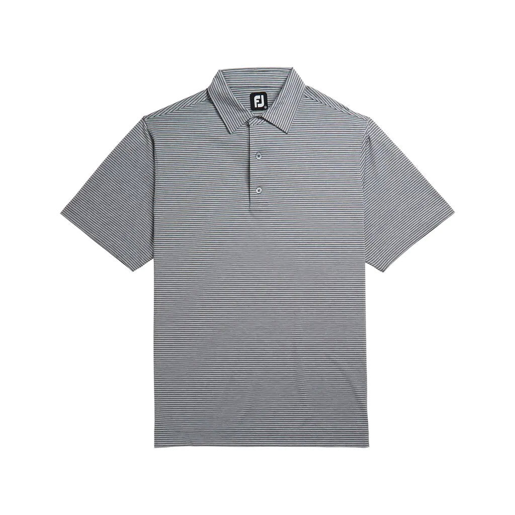 FootJoy Heather Pinstripe Lisle Self Collar Grey Men's Golf Polo Shirt - Moisture Wicking & UV Protection for Comfortable Golfing & Outdoor Sports