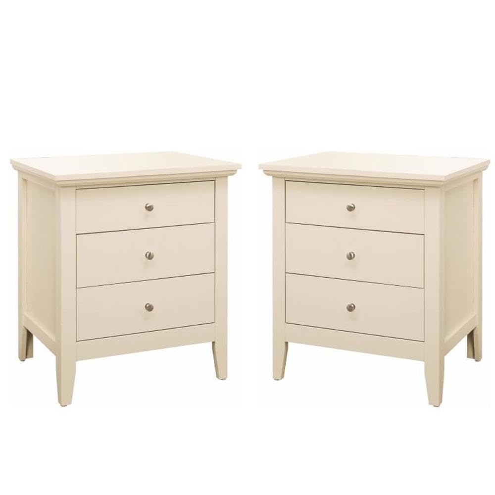 Home Square 2-Piece Solid Wood Nightstand Set with 3 Drawers in Beige - Bedroom Furniture for Storage & Organization