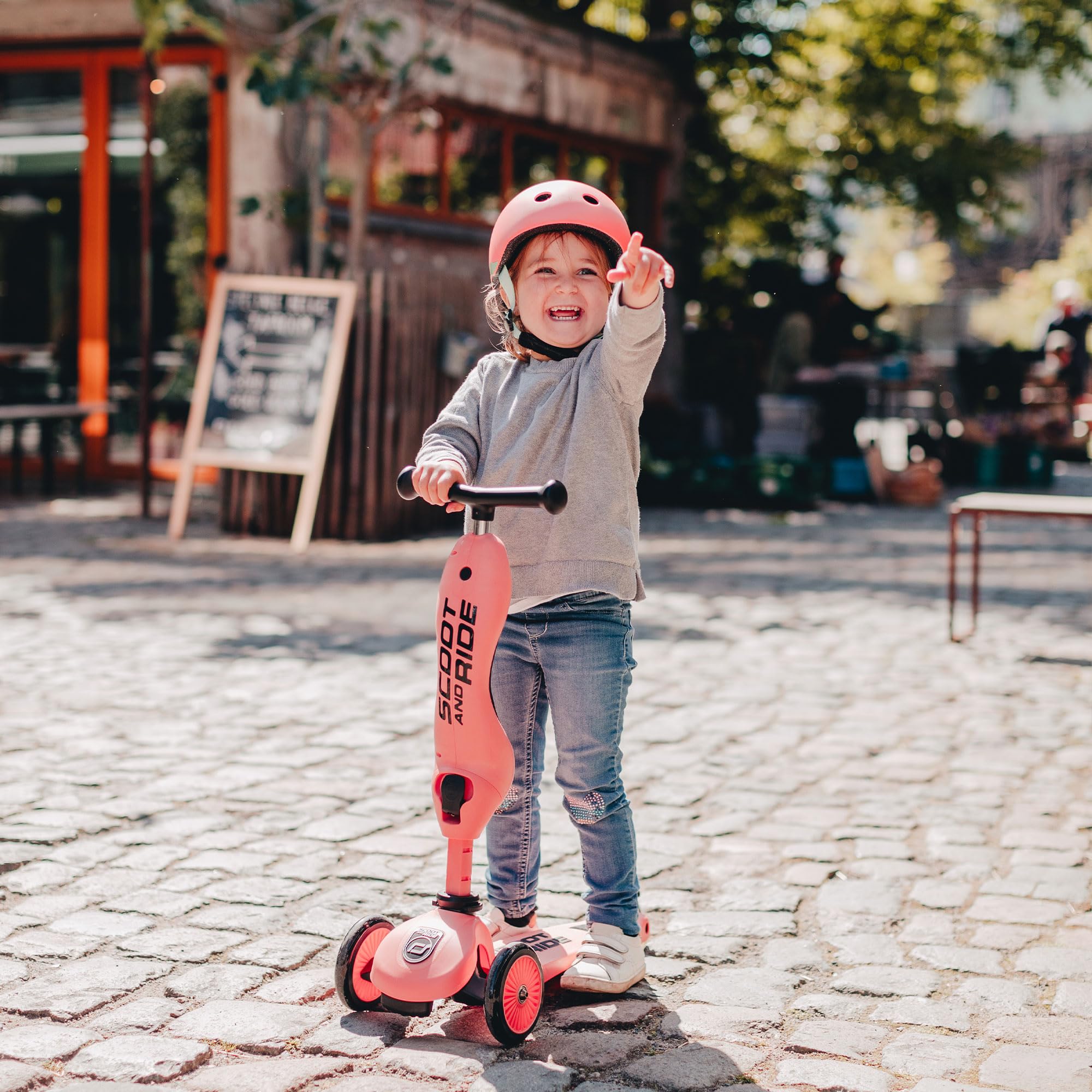 2-in-1 Scoot & Ride Highwaykick 1 Kids Scooter - Convertible Ride-On & Stand Scooter for Toddlers Ages 1-5 (Peach) - Perfect for Indoor Play & Outdoor Park Adventures