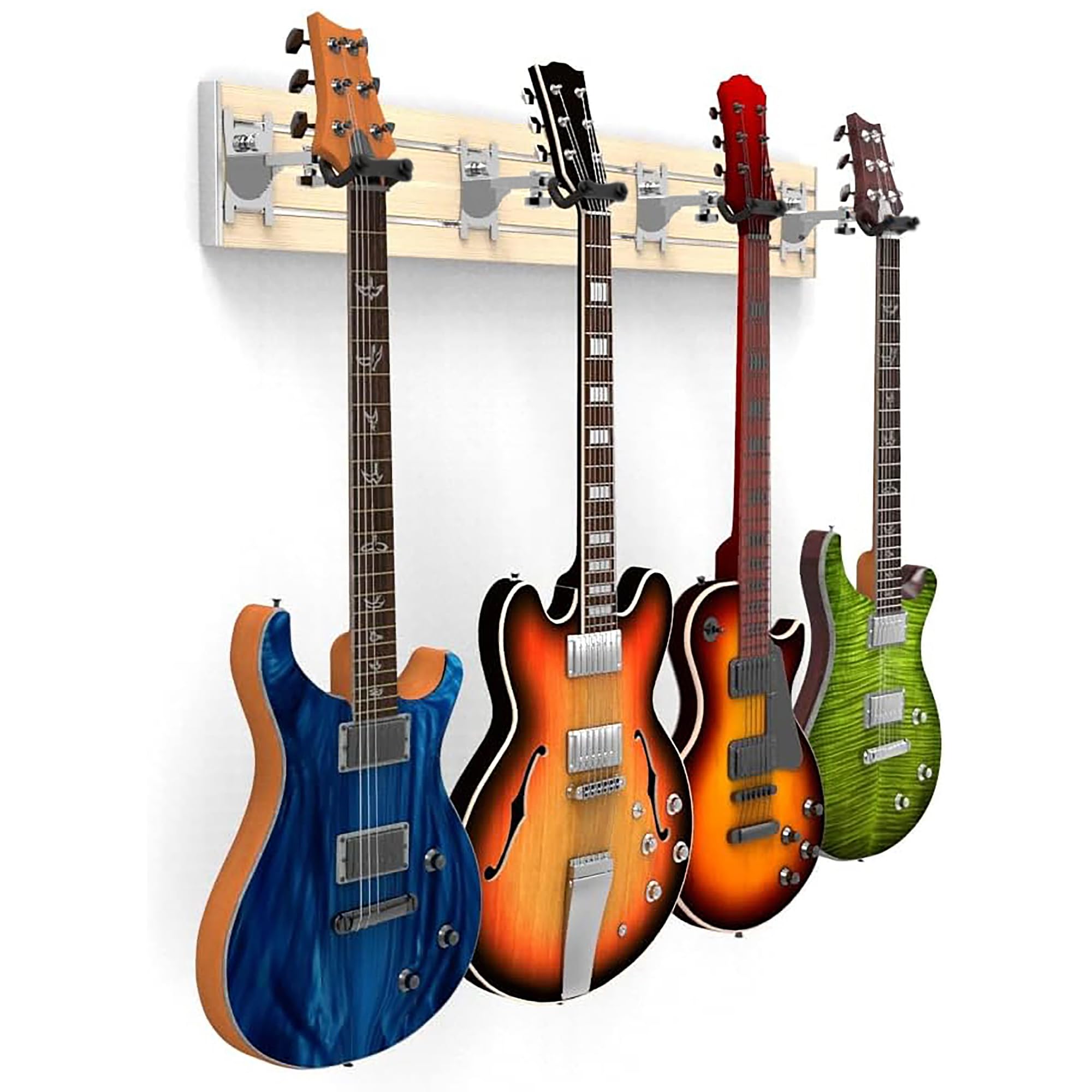 DLDirect 48-Inch Maple Guitar & Ukulele Wall Mount Hanger - 4 Locking Holder System for Secure Storage | Perfect for Home Studios, Music Rooms & Stage Setups