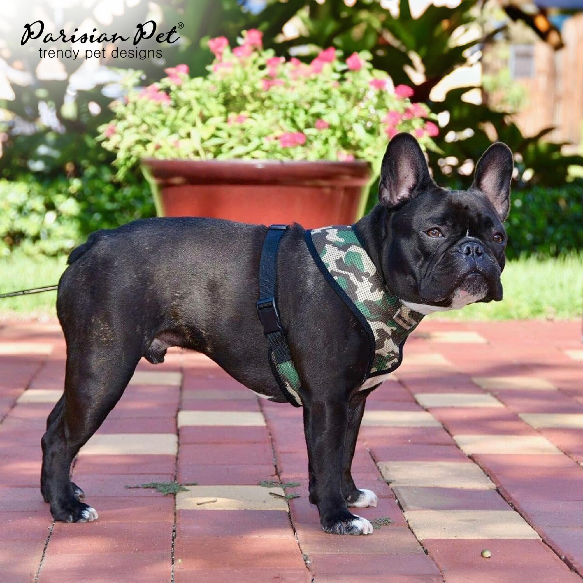 Parisian Pet Adjustable Dog Harness - Breathable Mesh Cooling Vest for Small Dogs (XS) - Green Camo Design for Outdoor Adventures & Daily Walks | Comfortable & Secure Fit for Active Pets
