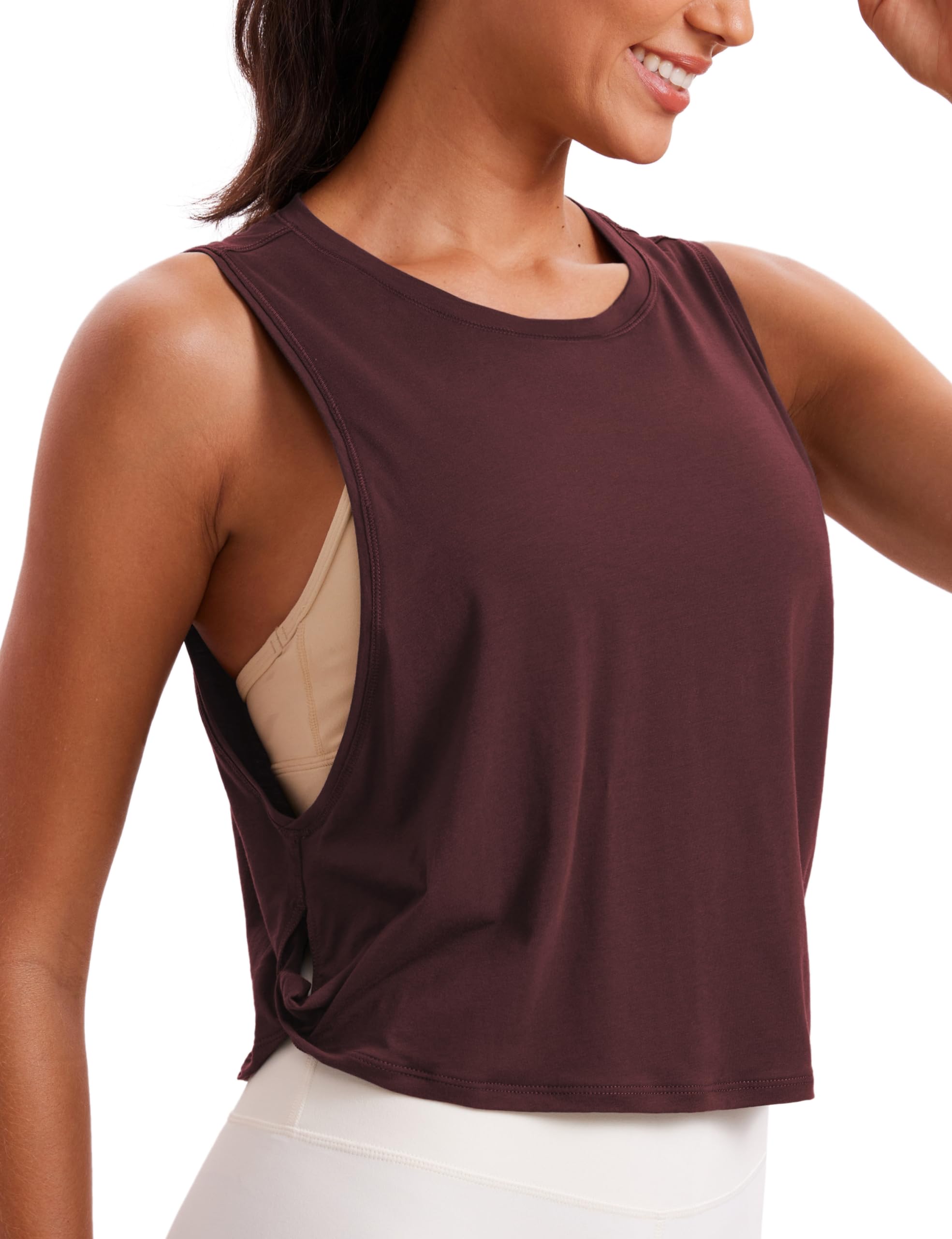 CRZ YOGA Women's Pima Cotton Cropped Workout Tank Top - Sleeveless Athletic Yoga Running Gym Shirt for Women | Perfect for Yoga, Running, Gym & Casual Wear