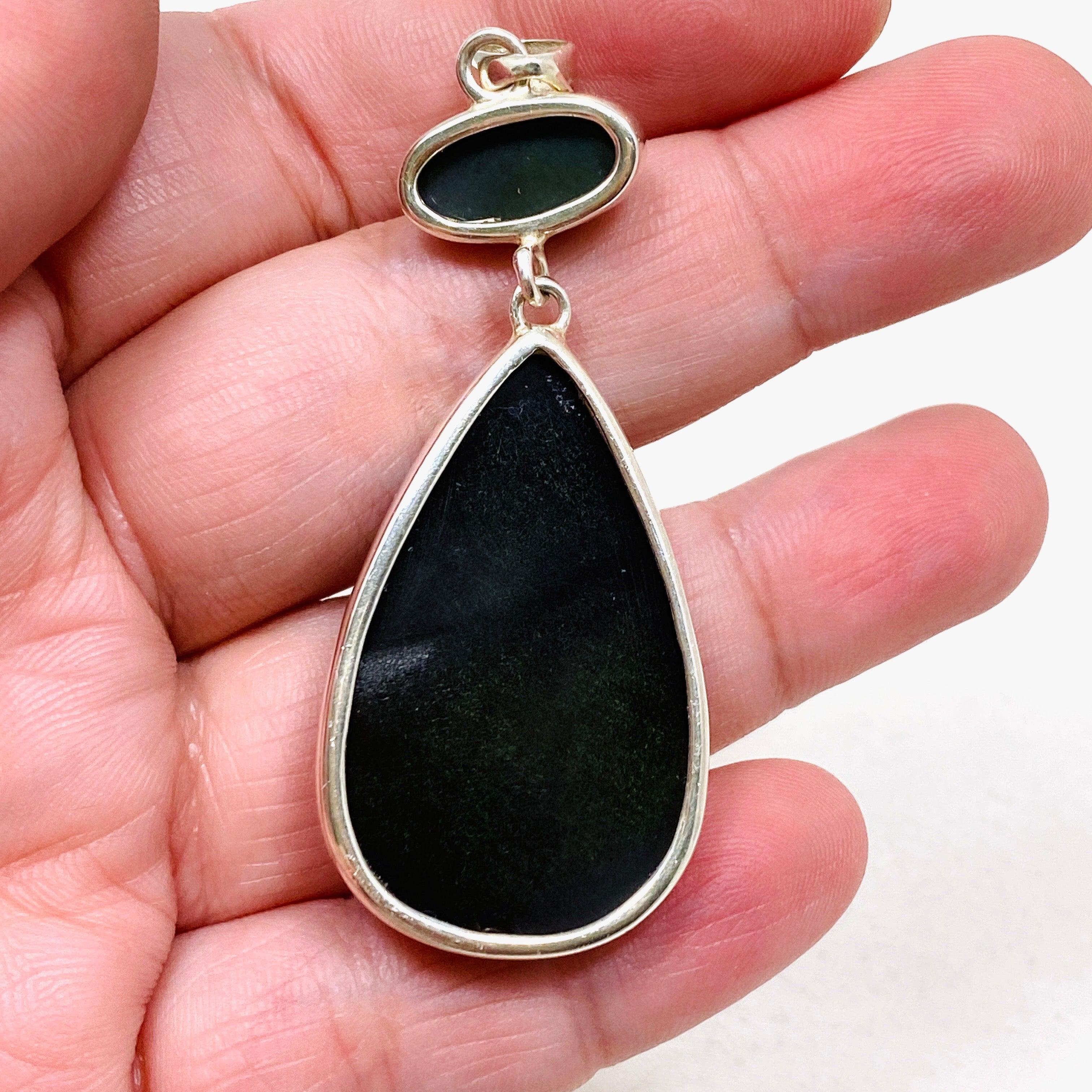 Rainbow Obsidian Double Stone Teardrop Pendant Necklace - Natural Gemstone Jewelry for Women - Perfect for Spiritual Healing, Meditation & Everyday Wear
