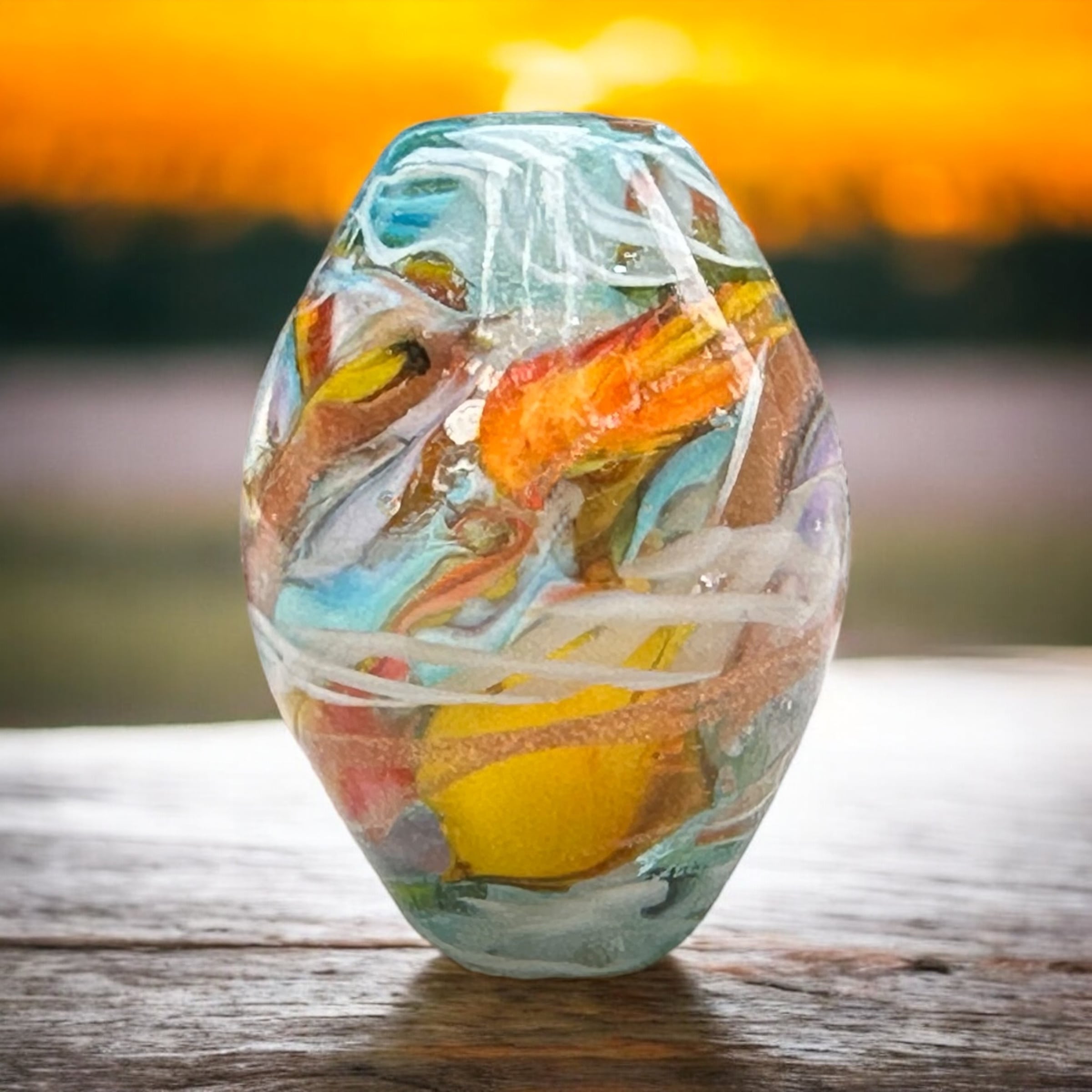 Handmade Sunset Rainbow Lampwork Glass Focal Bead for Jewelry Making - Perfect for Necklaces, Bracelets & DIY Craft Projects