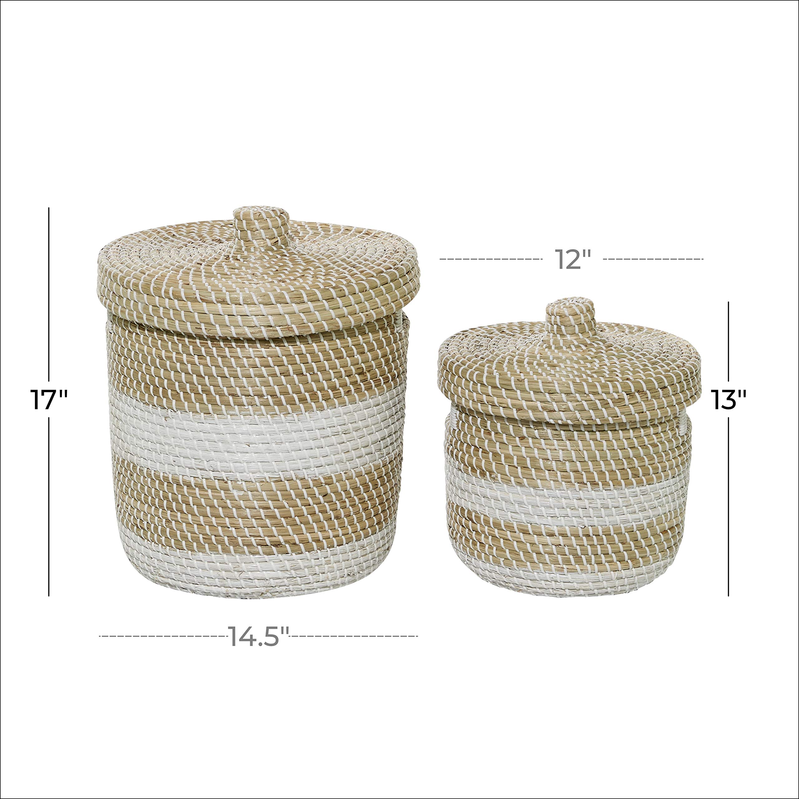 Deco 79 Seagrass Handmade Woven Storage Basket Set of 2 - 13