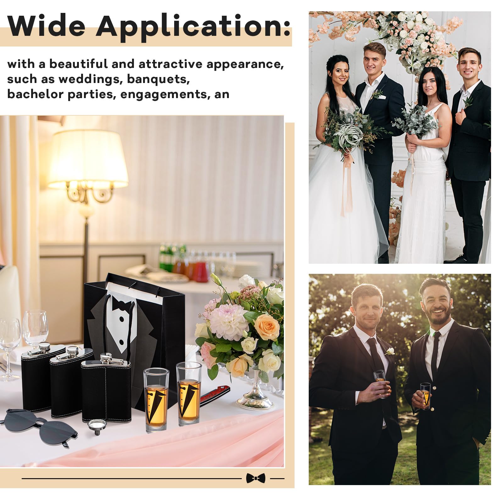 Tioncy 48-Piece Groomsmen Proposal Gift Set - 8 Engraved Pocket Knives, 8 Groomsmen Gift Bags, 8 Tuxedo Shot Glasses, 8oz Stainless Steel Hip Flask, 8 Poker Card Bottle Openers & 8 Sunglasses - Perfect for Weddings, Bachelor Parties & Groomsmen Events