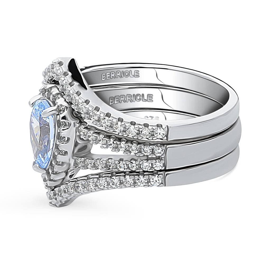 BERRICLE Sterling Silver Halo Wedding Engagement Ring Set - Blue Pear Cut Cubic Zirconia CZ Wishbone Split Shank Ring for Women, Rhodium Plated, Size 4-10 | Perfect for Proposals, Anniversaries & Bridal Jewelry Gifts