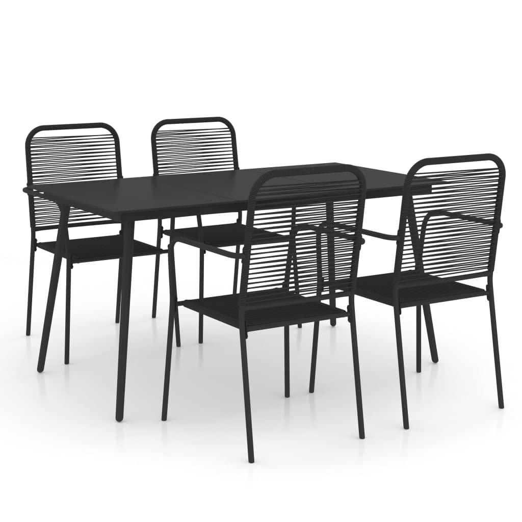 vidaXL 5-Piece Patio Dining Set - Outdoor Garden Table & Chairs, Steel Frame with Cotton Rope, Black - Perfect for Backyard, Balcony, Terrace & Poolside Entertaining