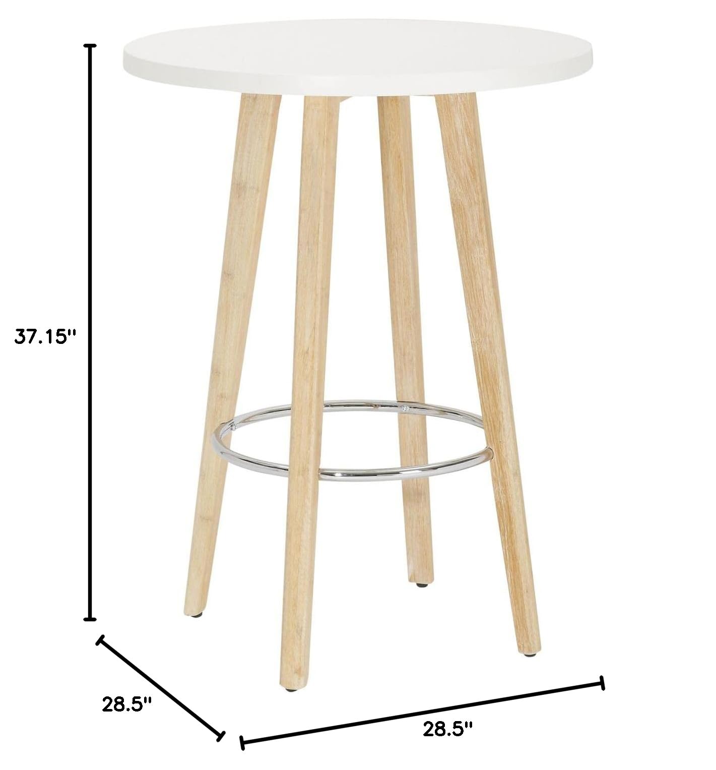 LumiSource Ahoy Round Counter Height Table - White Washed Wood, Chrome & White MDF - Perfect for Kitchen Islands, Breakfast Nooks & Small Space Dining