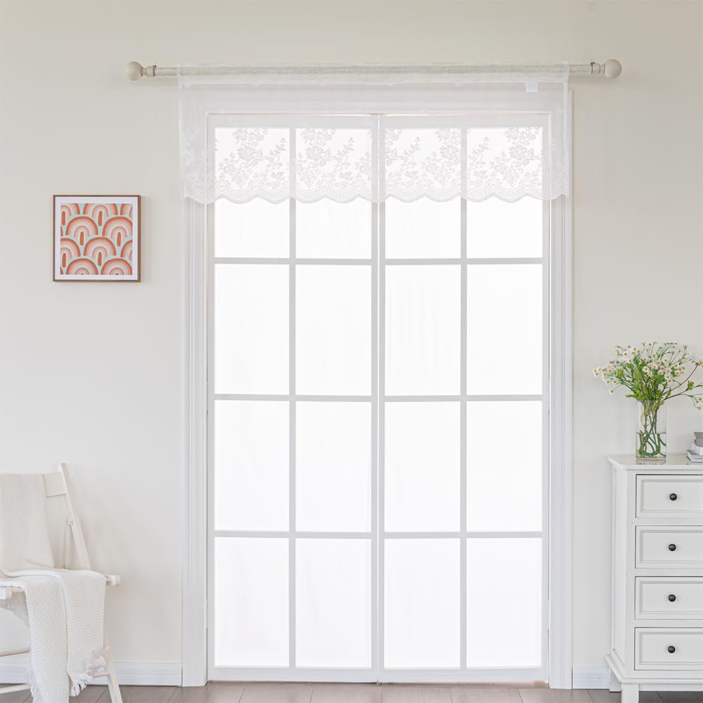 AOKQYA White Lace Valance Curtains 18 Inch Length, Farmhouse Style Kitchen Window Curtains for Cozy Home Decor