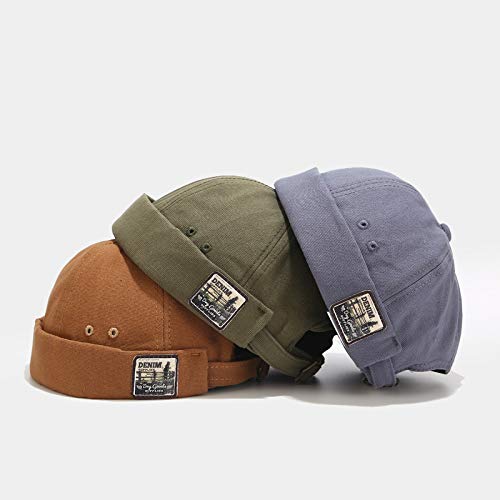 Men's Docker Cap - Adjustable Beanie Sailor Hat with Rolled Cuff - Retro Brimless Worker Hat for Outdoor Activities, Fishing & Winter Sports