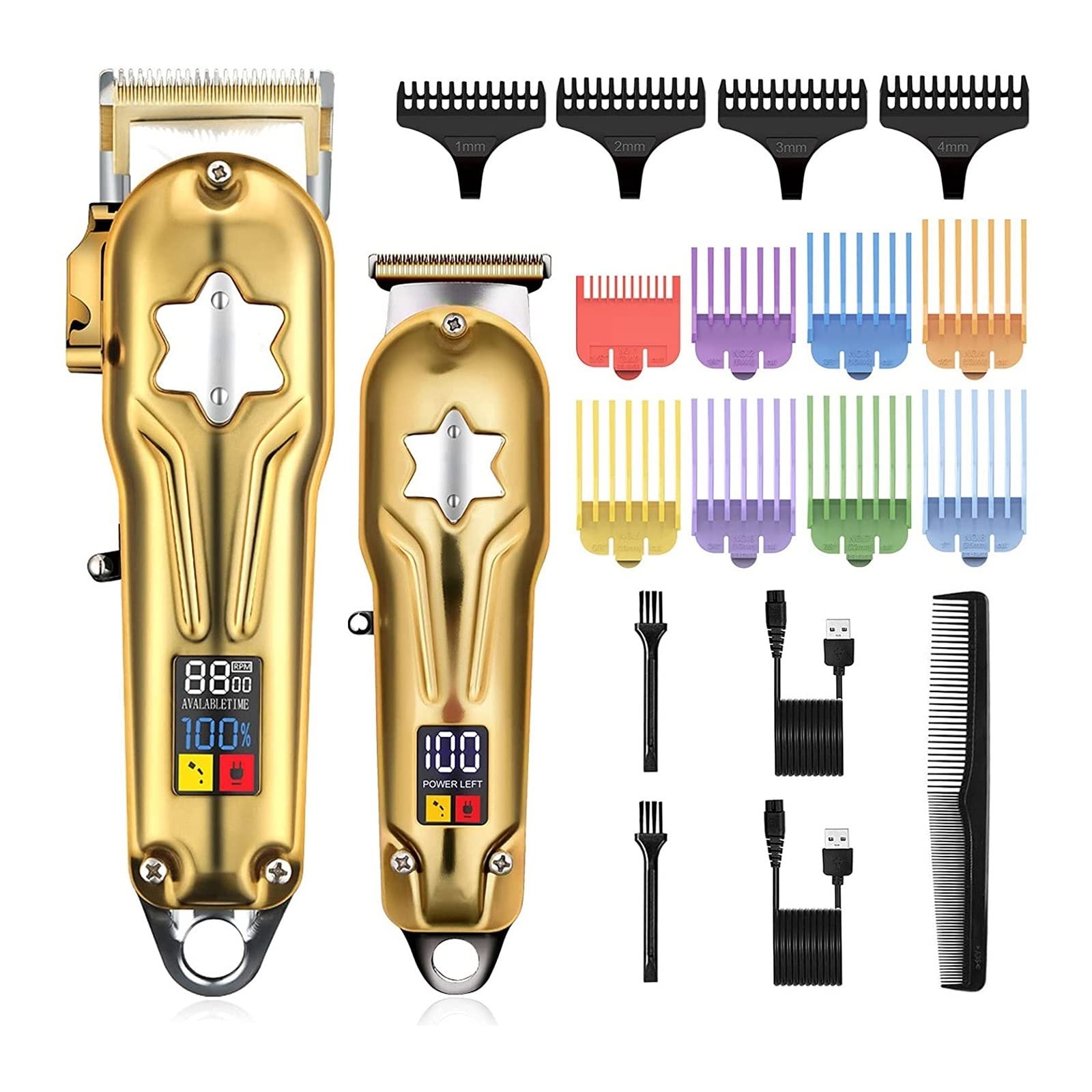 Professional Cordless Hair Clippers for Men - 2-Piece USB Rechargeable Hair Cutting Kit with LED Display, Adjustable Limit Combs & Low Noise (Color: Black) - Perfect for Home Barbering, DIY Haircuts & Beard Trimming