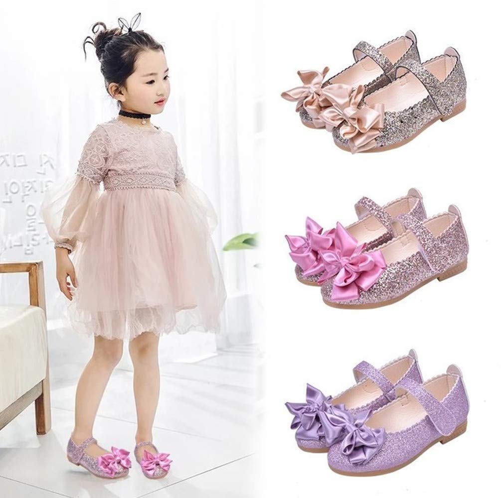 Toddler Girls Ballet Mary Jane Flats - Sparkly Bowknot Ballerina Shoes for Wedding, Princess Dress & Dance Class (Ages 2-4)