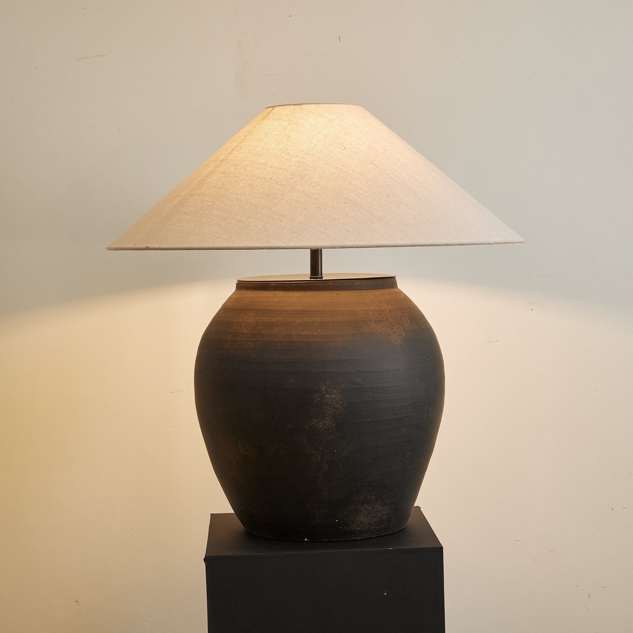 Noira Terracotta Table Lamp - Handmade Ceramic Nightstand Lamp with Natural Earthy Texture, Perfect for Bedroom, Living Room & Office Decor