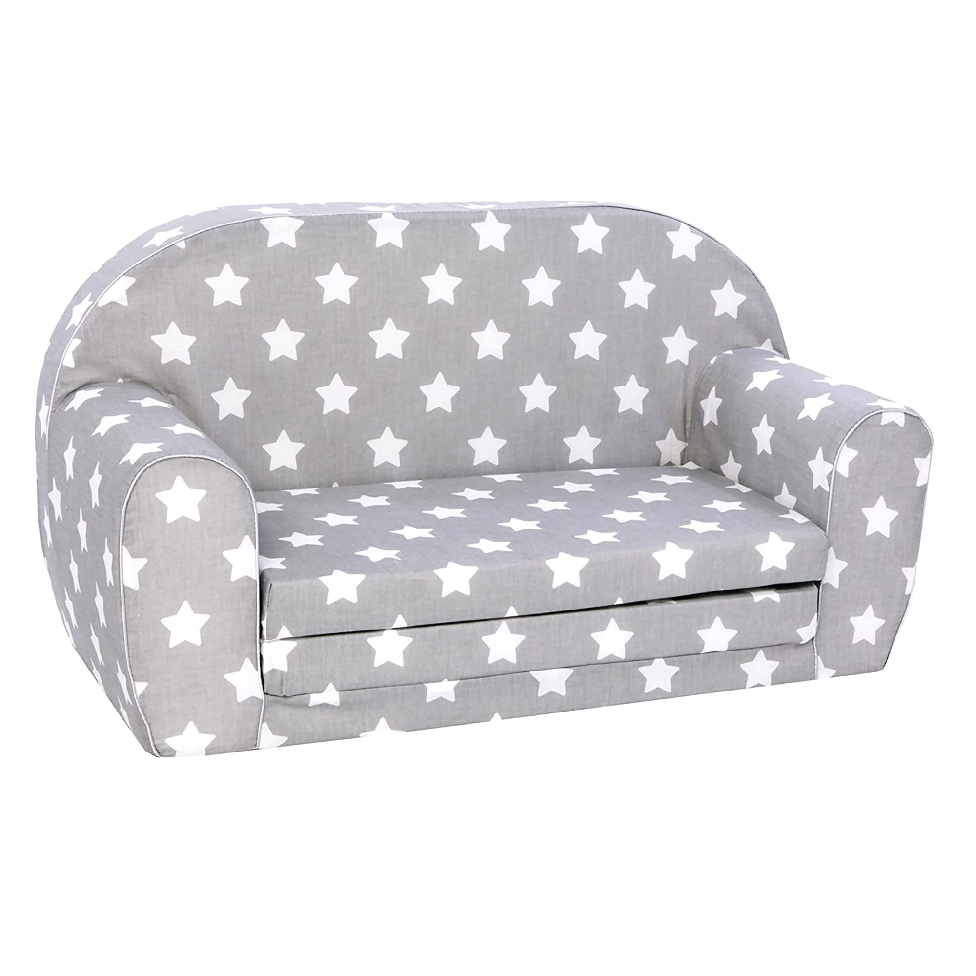 DELSIT Toddler Couch & Kids Sofa - 2-in-1 Flip Open Foam Double Sofa for Children | European Made Foldable Kids Sofa Bed | Gray Star Pattern | Perfect for Playroom, Nursery & Lounge Areas
