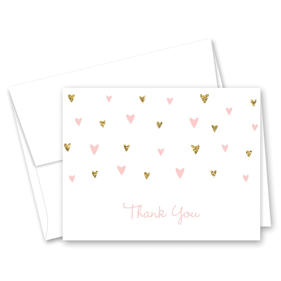 50 Pack Pink Glitter Heart Thank You Cards for Baby Shower Favors, Bridal Shower, Wedding, Birthday Party Decorations & Gifts