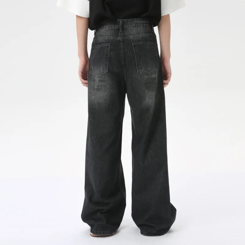 American Style Casual Men's Jeans - Dirty Wash Straight Wide Leg Denim Pants for Men | Loose Fit Male Trousers | Trendy Summer 2024 Collection C6284 | Perfect for Streetwear, Casual Outings & Everyday Wear