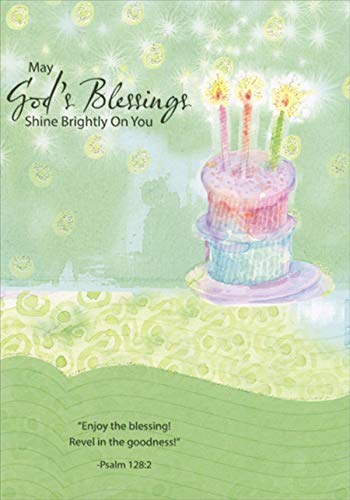 Designer Greetings God's Blessings Shine Brightly Religious Birthday Card with 3 Candles Cake - Perfect for Christian Celebrations, Baptisms & Faith-Based Birthdays