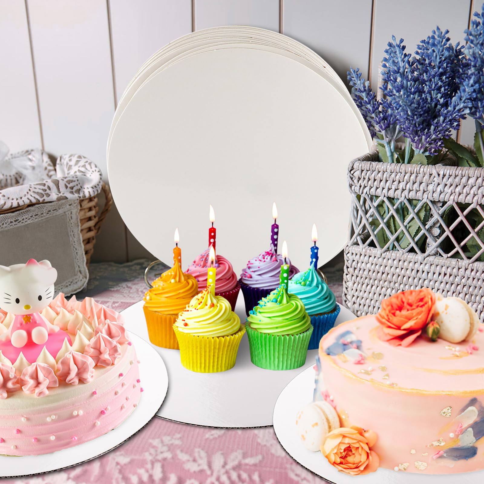 12 Pcs 8 Inch Round White Cake Boards - Food-Grade Cardboard Cake Rounds for Baking, Cake Decorating & Dessert Display - Waterproof & Oil-Proof Cake Bases for DIY, Party Serving & Craft Projects