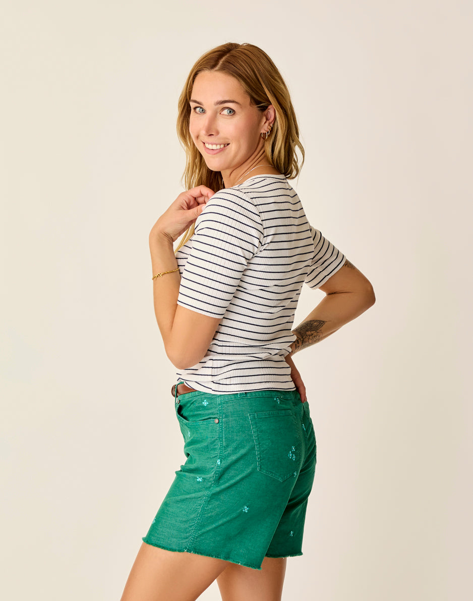 Asher Rib Top Women's Casual Striped Knit Shirt - Soft Cloud Stripe Design for Everyday Wear, Office & Weekend Outfits