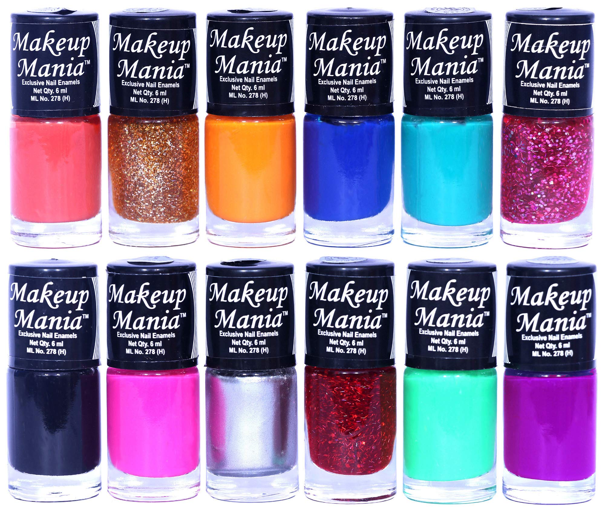 Makeup Mania 12-Piece Nail Polish Set - 6ml Each, Multicolor Combo No.91 - Perfect for Home Manicures, Parties & Gift Giving
