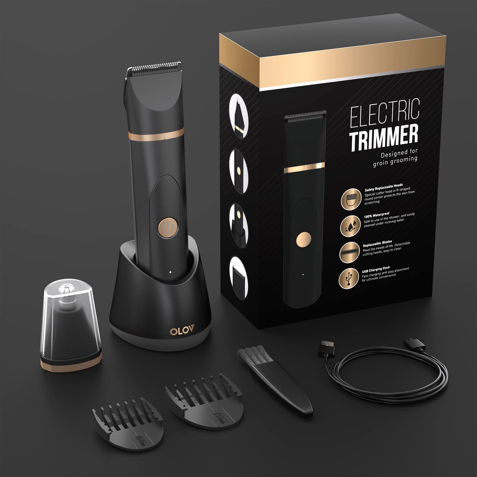 OLOV Electric Body Hair Trimmer for Men & Women - Waterproof Wet/Dry Groin & Bikini Trimmer with Replaceable Ceramic Blades, USB Rechargeable - Perfect for Travel, Gym & Personal Hygiene Care