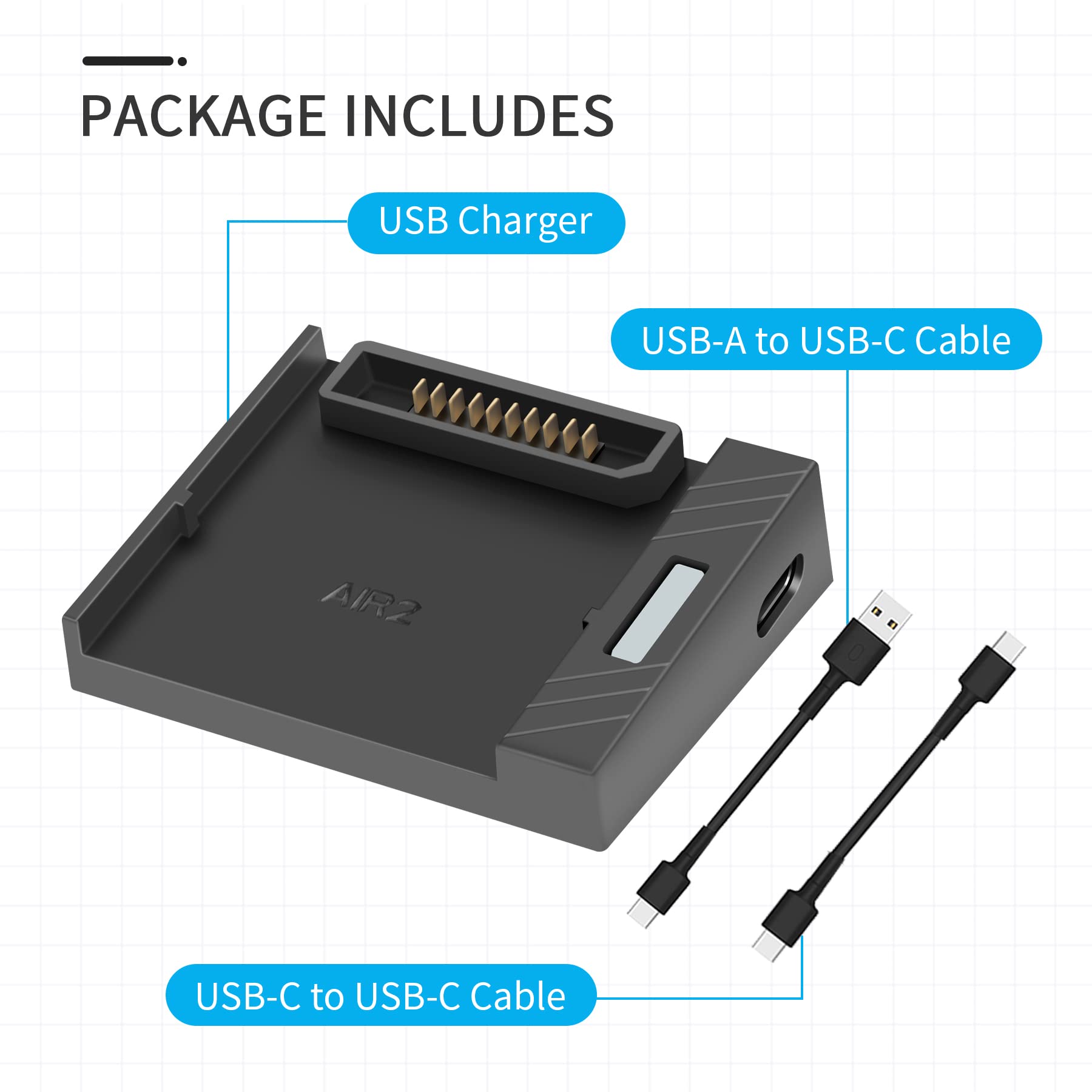 DJI Mavic Air 2 & Air 2S Drone Battery USB Charger - Fast Single Charging Hub for Travel & Outdoor Photography