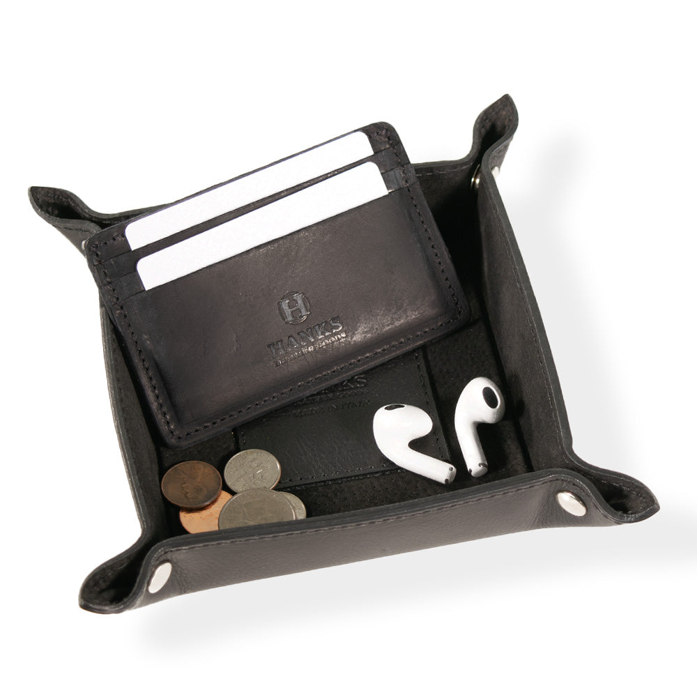 Italian Leather Compact Valet Tray - Premium Organizer for Keys, Wallet & Jewelry | Perfect for Nightstand, Dresser & Travel Accessories