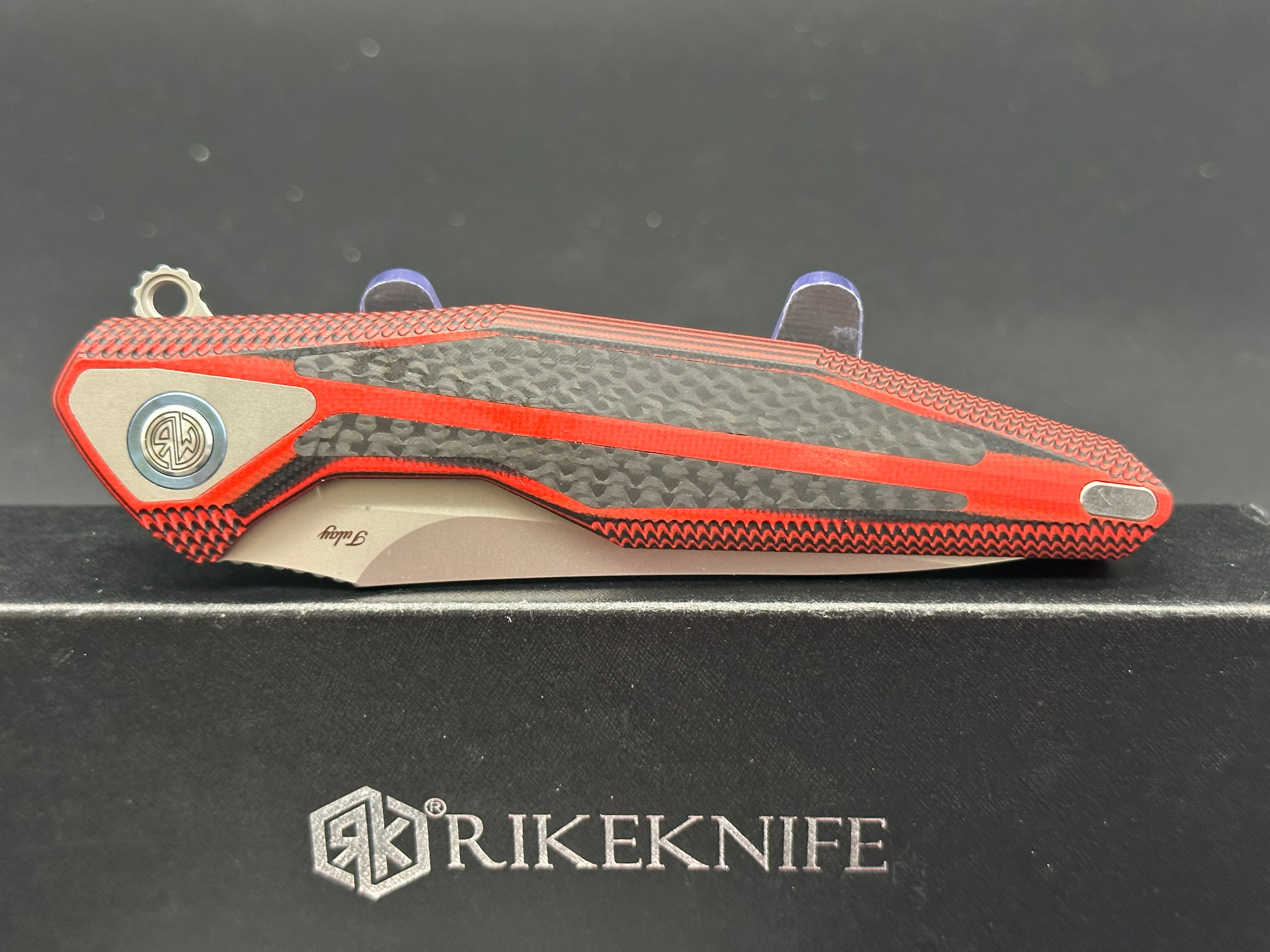 RIKE Tulay Integral Folding Knife - Red G10 & Carbon Fiber Handle - EDC Pocket Knife for Outdoor, Camping, and Everyday Carry