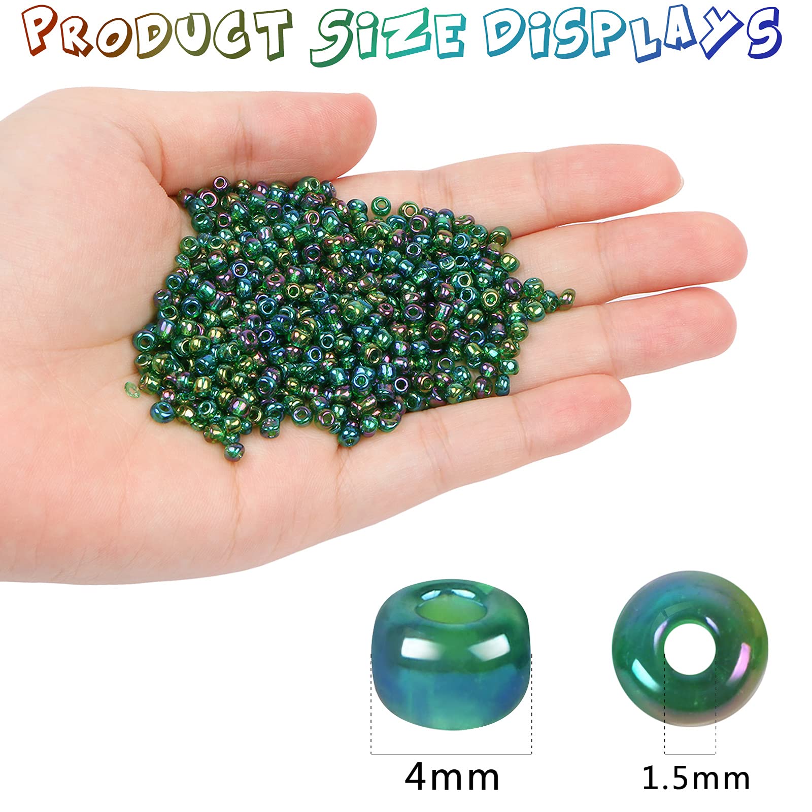 2200pcs 4mm Glass Seed Beads Bulk - 6/0 Pony Beads for Jewelry Making, DIY Bracelets & Crafts - Dark Green AB Finish | Perfect for Beading, Scrapbooking & Home Decor Projects