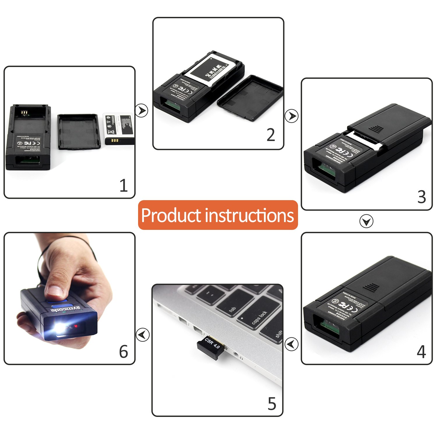 Symcode Bluetooth Wireless Barcode Scanner - 2.4GHz Portable Barcode Reader for Windows, Mac, Android, iOS Devices | Ideal for Retail Stores, Warehouses & Inventory Management