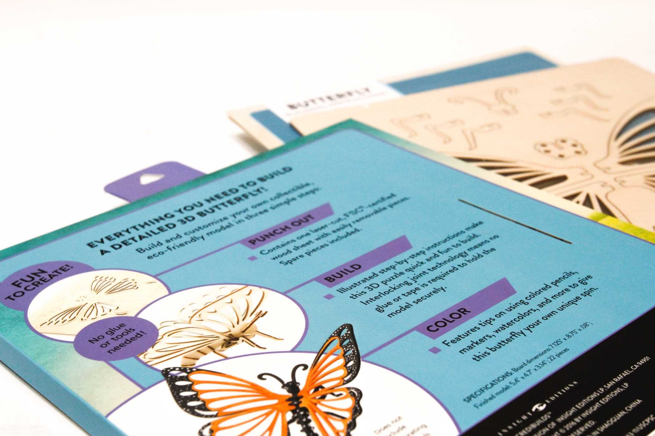 IncrediBuilds: Butterfly 3D Wood Model Kit - DIY Wooden Puzzle for Kids & Adults - Home Decor & Educational STEM Toy for Classroom, Birthday Gift & Craft Lovers