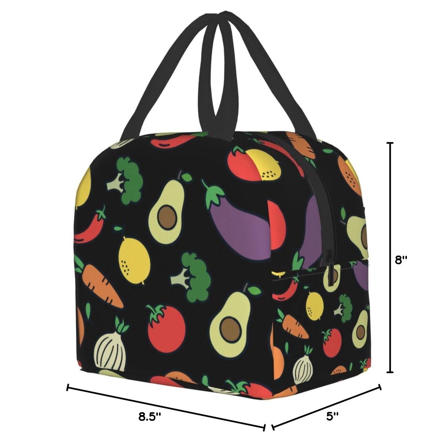 **Insulated Lunch Box with Cute Vegetable Fruit Print - Reusable & Portable Meal Container for Men & Women - Perfect for Work, Travel, Picnic & School Lunch**