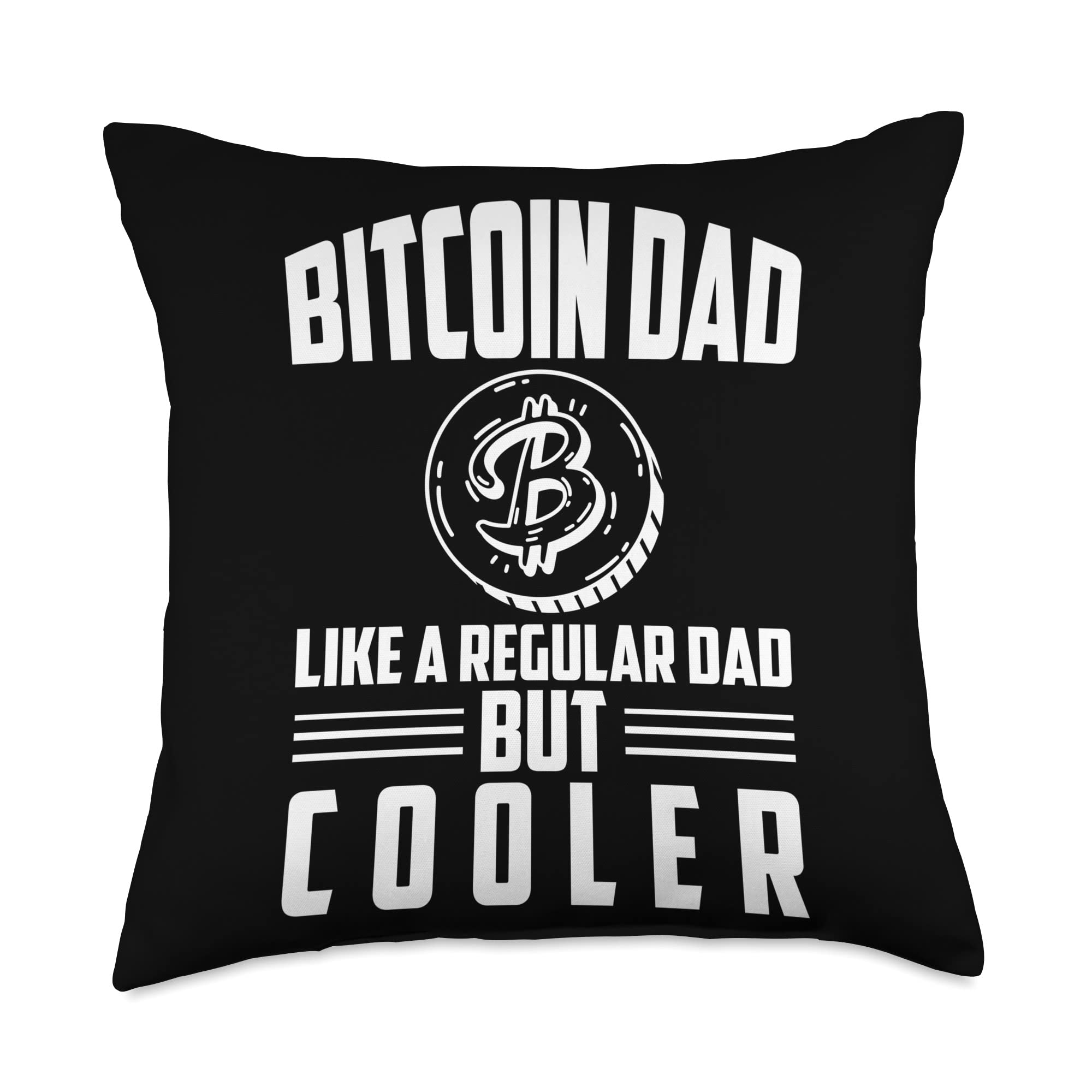 Bitcoin Crypto Father Throw Pillow - Funny Cryptocurrency Gift for Dad - 18x18 Inches Multicolor Decorative Cushion - Perfect for Home Office, Gaming Chair & Father's Day Gifts