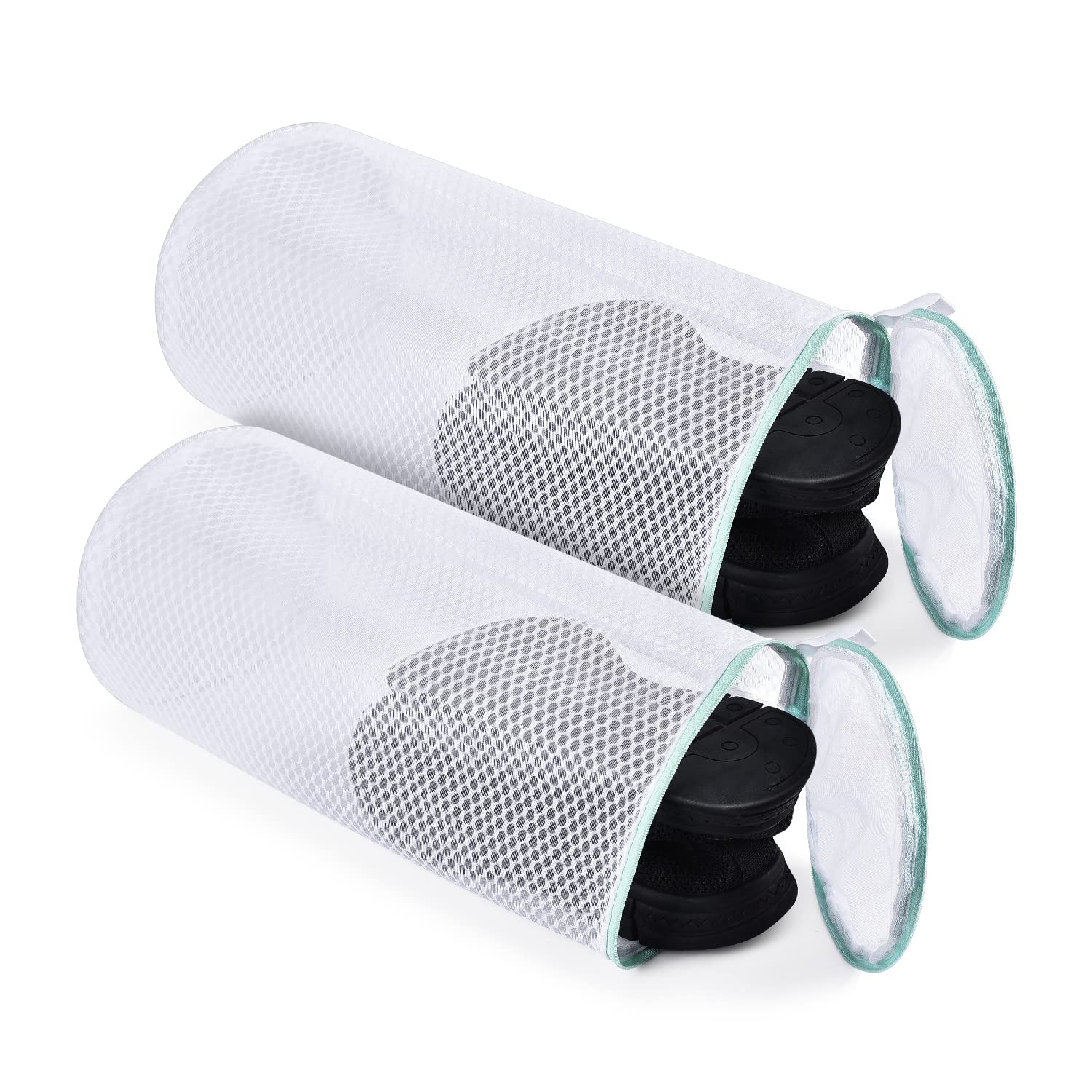 OTraki Mesh Laundry Bags 2 Pack - 7x15 Inch Medium Mesh Shoe Wash Bags for Sneakers, Delicates & Bras - Honeycomb Fabric XL Zipper Washing Machine Bags (White) - Perfect for Travel, Gym & Machine Washing Shoes