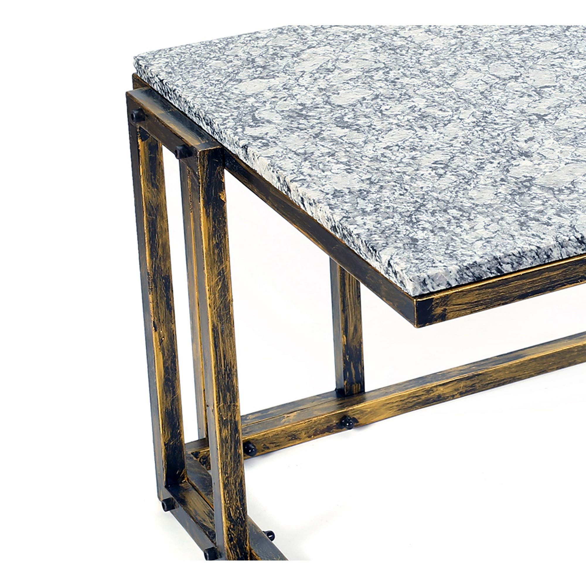 Benjara 22 Inch Granite Top Plant Stand - Sturdy Cast Iron Frame in Gray, Black & Gold | Indoor & Outdoor Decor for Home, Garden, Patio, Porch