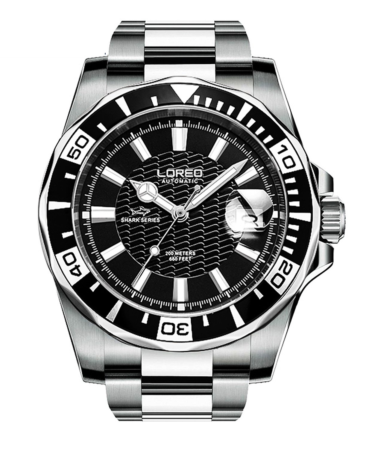 LOREO Men's GMT Automatic Watch - Silver Stainless Steel, Sapphire Glass, Blue Rotating Bezel & Dial - Luxury Dive Watch for Business Travel & Outdoor Adventures