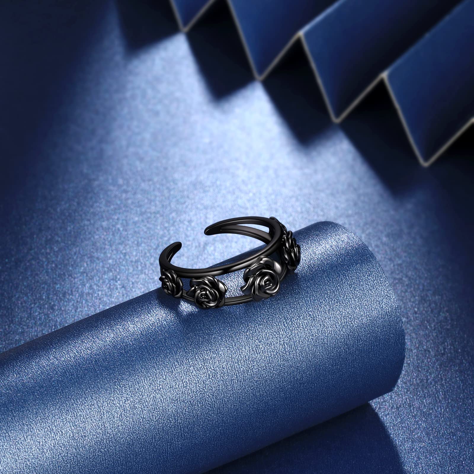 Beautlace Adjustable Rose Flower Ring - Silver & Black Gun Plated Open Ring for Women | Elegant Wedding, Engagement Jewelry Gift | Perfect for Valentine's Day, Anniversary & Romantic Occasions