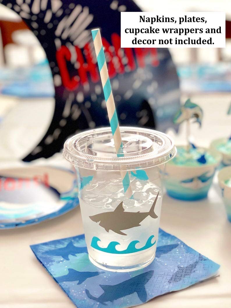 12 Pack Shark Themed Party Cups - Fun Ocean Pool Birthday Party Supplies for Kids, Beach & Pool Party Decorations